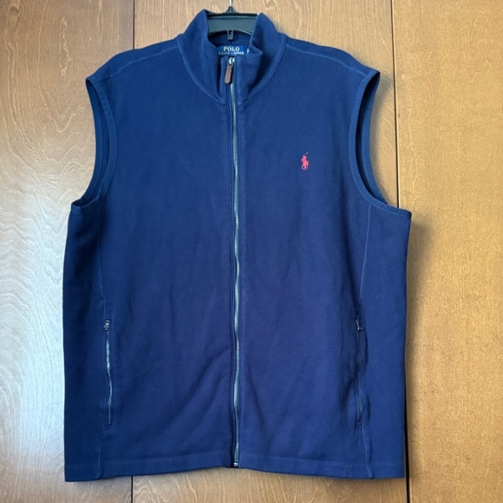 Polo Ralph Lauren Navy Sz XL Full Zip Mock Neck Vest Zip Pockets